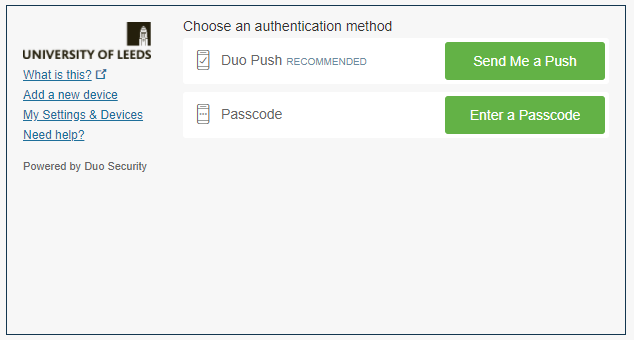 Screenshot of Duo security authentication popup