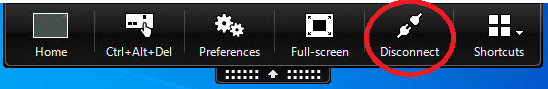 Screenshot highlighting the Disconnect button on the Citrix menu
