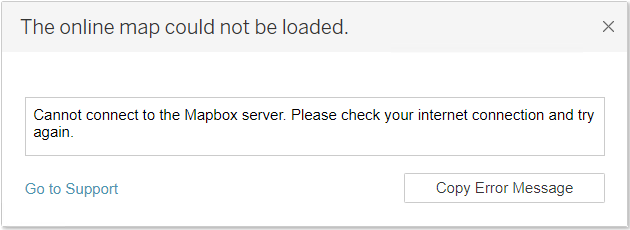 Screenshot showing error that Tableau could not load online map