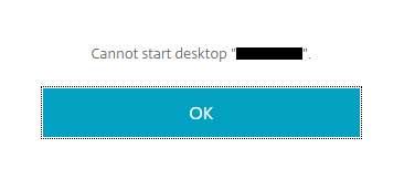 Screenshot illustrating the Cannot start desktop error from Citrix