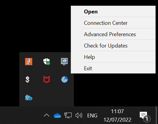 Screenshot illustrating how to check for Citrix Workspace updates on the Windows taskbar