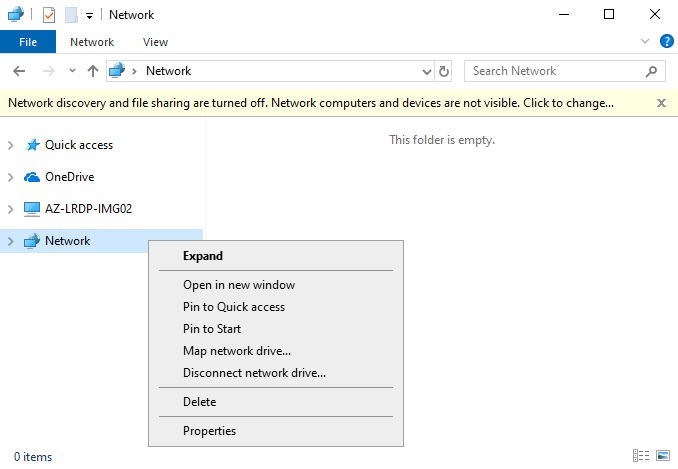 Screenshot showing the right-click menu on the Network option in Windows Explorer