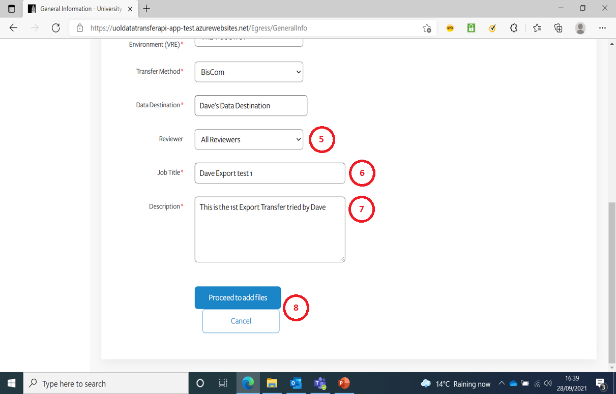 Create New Export Job bottom