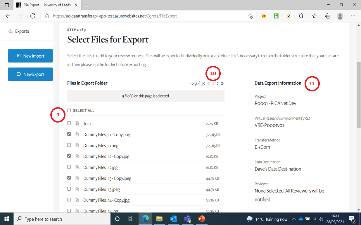 Select Export Files top